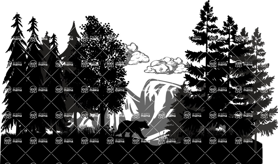 Vector silhouettes - Forest and Mountain Vector Silhouette